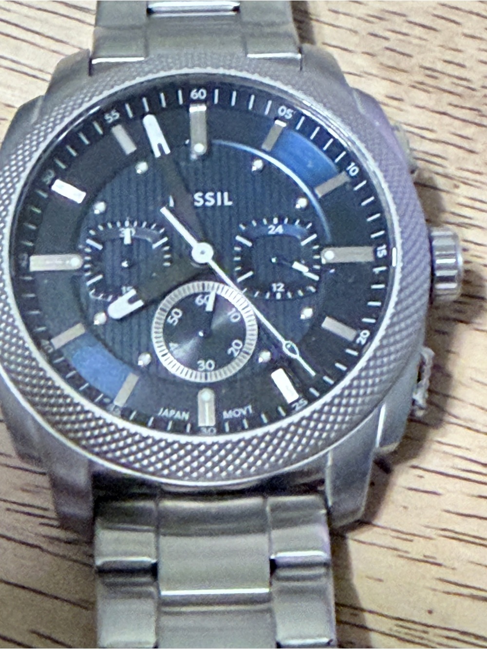 Fossil Men's Silver Stainless Steel Watch with Black Dial